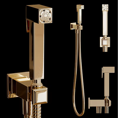 Elegant Modern Golden Shower System With Handheld Fixed Heads And Faucet 3d model