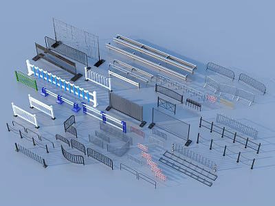 Various Types of Metal Fences with Decorative Designs and Different Styles 3d model