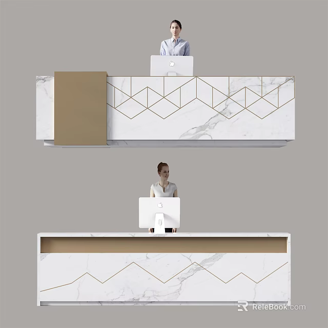 Elegant Modern Reception Desk With Marble Surface And Geometric Patterns Design 3d model