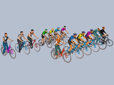 Group of People Riding Colorful Bicycles Together in Outdoor Activity 3d model