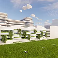 Modern Entrance Gate With White Structure Vertical Greenery And Lawn Surroundings