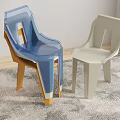 Modern Leisure Chairs Blue and Beige with Geometric Backrest and Wooden Legs