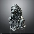 Lion Statue Sitting With Detailed Mane On Square Base Shiny Surface 3d model