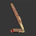Colorful Spotted Pens with Red Yellow Patterns and Golden Tip Decorative Writing Stationery