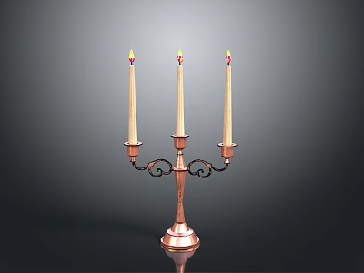 Brass Candelabra With Three Lit Candles And Ornate Design On Dark Background 3d model