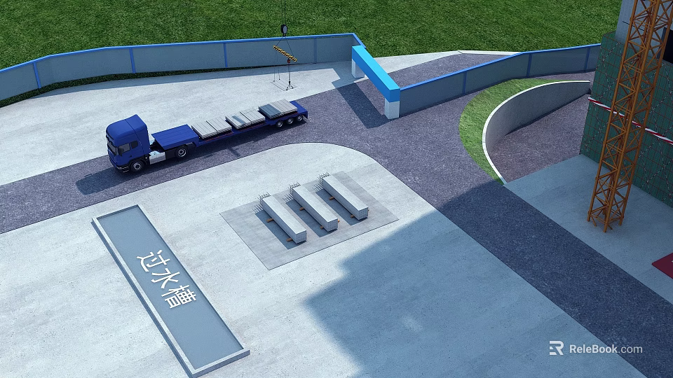 Building Component Delivery Site Featuring Concrete Sinks And Truck Platform 3d model