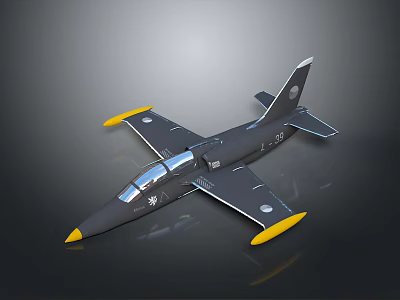 Military Aircraft Weapon With Gray Fuselage Yellow Wing Tips Cockpit And Emblems 3d model