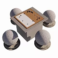 Stone Square Table with Four Round Stone Chairs and Chessboard Top 3d model
