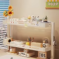 White Multilayer Decorative Shelf with Sunflowers Cups Stationery and Small Decor