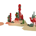 Desert Themed Paper Art Decor With Cactus Flamingo And Camel Figurines 3d model