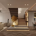 Modern Open Concept Living and Dining Room Interior With Sofa Coffee Table Rug and Chandelier