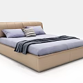 Modern Double Bed With Beige Headboard Blue Bedspread Pillows Blanket And Bedside Table 3d model