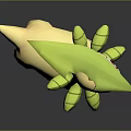 3D Game Character With Yellow Body Red Eyes Green Buds On Back And Head Leaf