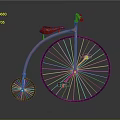 Vintage Classic Bicycle With Large Front Wheel Small Rear Wheel Orange Frame And Red Seat