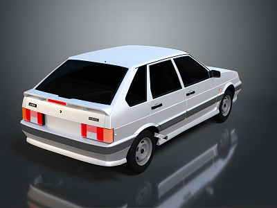 White Hatchback Car Rear View With Red Rear Lights And Shiny Body Design 3d model