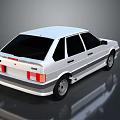White Hatchback Car Rear View With Red Rear Lights And Shiny Body Design