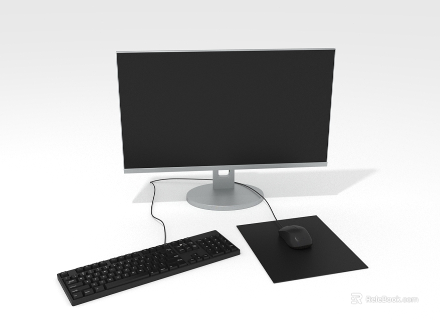 Desktop Computer Monitor Setup With Keyboard Mouse And Mouse Pad 3d model 