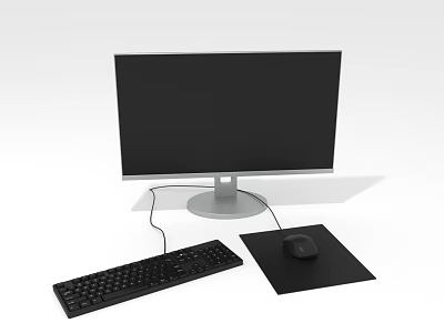 Desktop Computer Monitor Setup With Keyboard Mouse And Mouse Pad 3d model