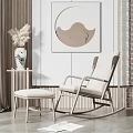 Modern Rocking Lounge Chair With Ottoman Circular Mountain Painting And Woven Texture Decor