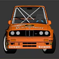 Orange Two Door Race Car With Sponsor Logos And Racing Design Elements