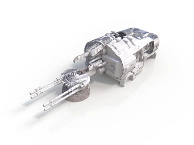 Silver Gray Sci Fi Mechanical Model Featuring Detailed Structure And Multiple Barrels 3d model