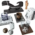 Elegant Decorative Ornament Set With Marble Wooden Tray Glass Cups And Books