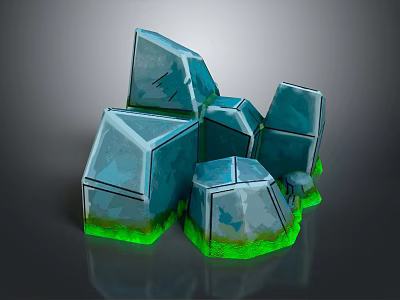 Natural Wood And Stone Materials With Geometric Shapes And Green Bases 3d model