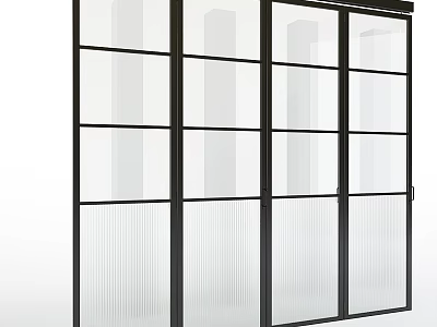 Modern Black Frame Glass Door With Multiple Panels And Ribbed Glass Sections 3d model