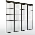 Modern Black Frame Glass Door With Multiple Panels And Ribbed Glass Sections