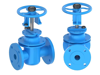Two Blue Industrial Valves With Handwheel And Flanged Connection Design For Pipeline Control 3d model