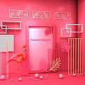 Pink Commercial Street Mobile Store with Parlsonbeauty Women Theme Flamingo Decorations and Green Grass Surroundings