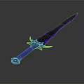 Glowing Fantasy Sword Featuring Purple Blue Blade and Golden Hilt Accents for Game Weapon Design