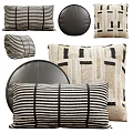Stylish Striped and Geometric Pattern Pillows with Leather and Woven Textures in Black and Beige