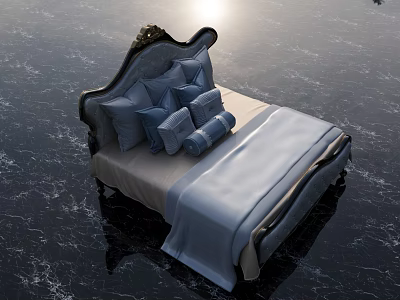 Elegant Double Bed Design With Luxurious Headboard Soft Pillows And Bedding 3d model