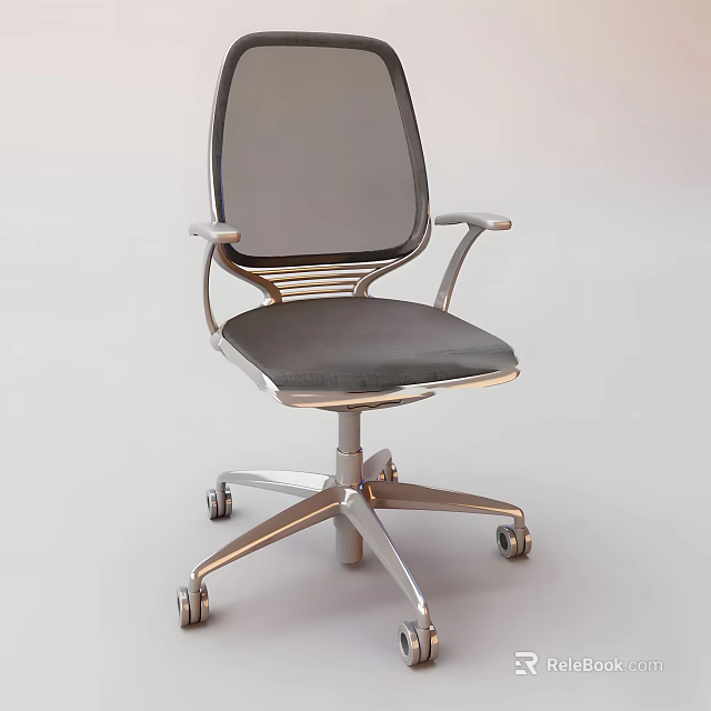 Modern Mesh Back Office Chair With Metal Armrests Padded Seat And Five Star Wheel Base 3d model 