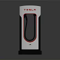 Tesla Electric Vehicle Charging Station With Red Accent And Black Frame