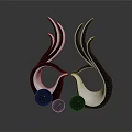 Modern Silver Curved Decorative Ornament Set with Black Spheres and Reflective Finish