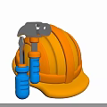 Orange Construction Safety Hat With Blue Hammer And Screwdriver Tools 3d model