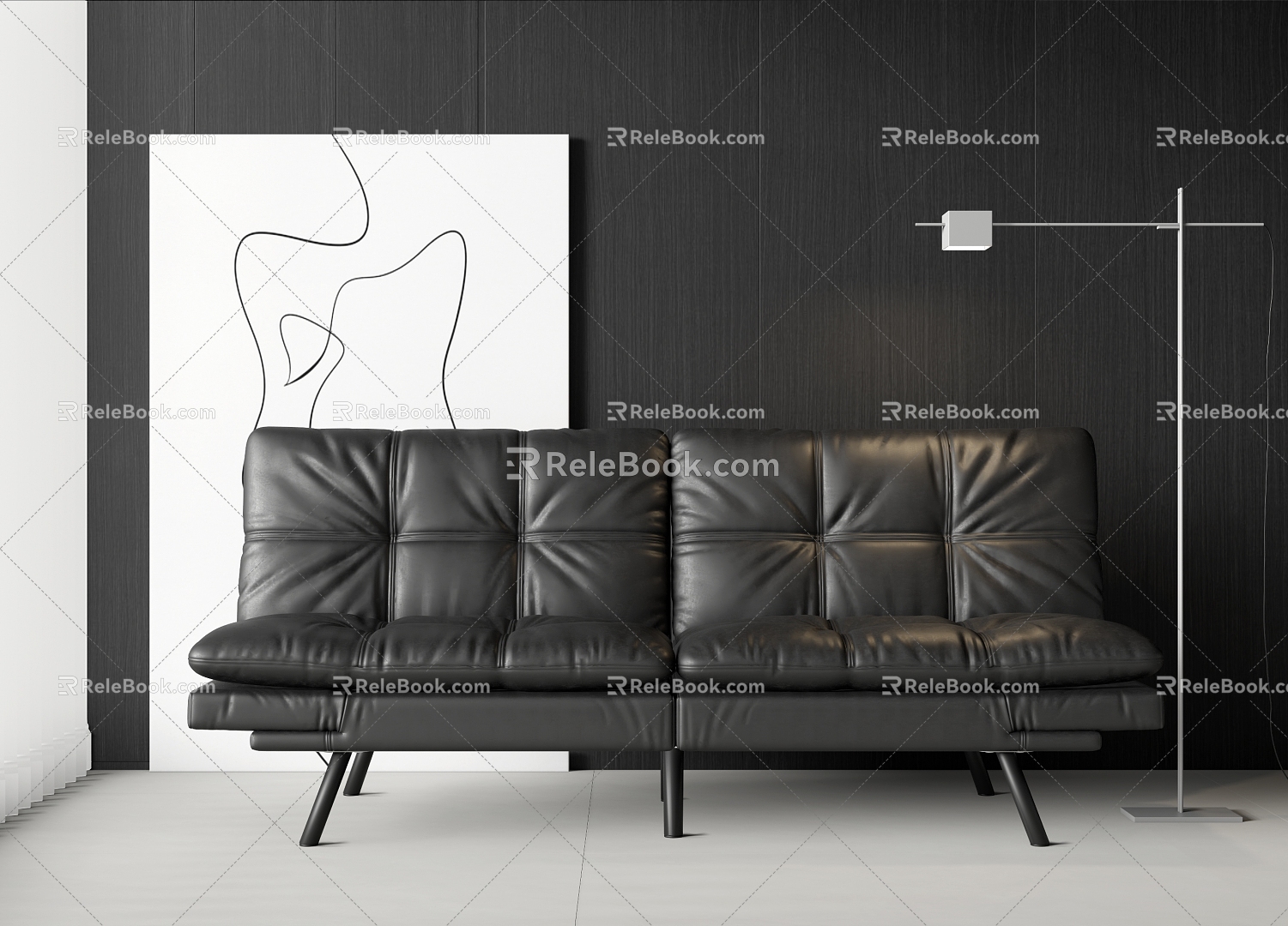 Double sofa sofa bed floor lamp 3d model