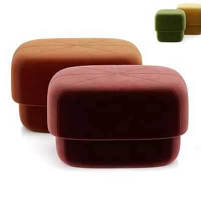 Stylish Velvet Sofa Stools in Brown Burgundy and Green Square Shaped with Cross Stitch Design 3d model