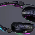 Premium Black Over Ear Headphones With Leather Earpads Metal Frame And RGB Lighting