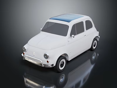 Vintage White Compact Car Featuring Blue Roof Classic Headlights And Shiny Wheels 3d model