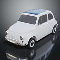 Vintage White Compact Car Featuring Blue Roof Classic Headlights And Shiny Wheels