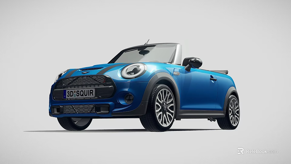 Blue MINI Convertible Car With Stylish Exterior Design And Front View Features 3d model 