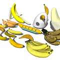 Various Fresh Ripe Bananas Showing Peeled Sliced Whole And Bunch Forms