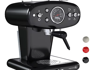 Black Coffee Maker Kitchen Appliance With Control Panel Pressure Gauge And White Red Black Buttons 3d model