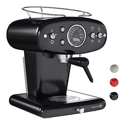 Black Coffee Maker Kitchen Appliance With Control Panel Pressure Gauge And White Red Black Buttons 3d model