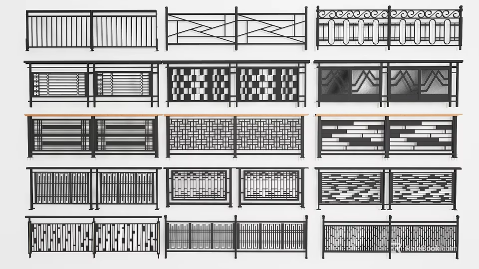 Various Decorative Fence Designs With Different Patterns And Metal Railings 3d model 
