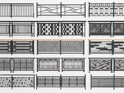 Various Decorative Fence Designs With Different Patterns And Metal Railings 3d model