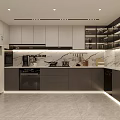 Modern Kitchen Interior Featuring White Gray Cabinets Marble Countertops Appliances And Gray Tiled Flooring